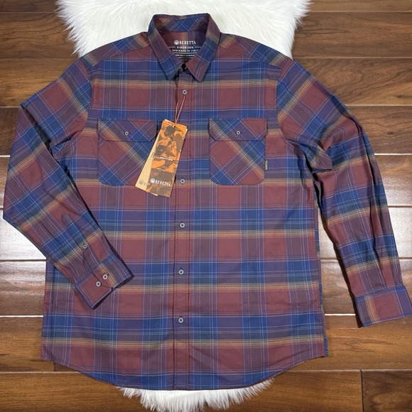 Beretta Men's Size XL Burgundy Plaid Cadet Flannel Button Up Shirt Long Sleeve - Picture 1 of 9